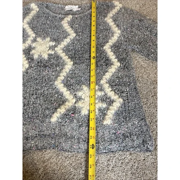 Vtg Lauren Hansen‎ Women L Chunky Hand Knit Wool Sweater Gray 3/4 Sleeve - Picture 9 of 9